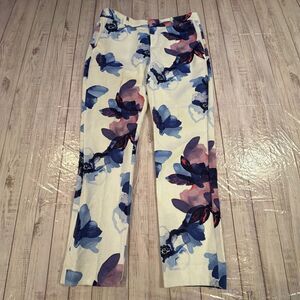Banana Republic Women’s Wide Leg Pants Blue Pink floral Cotton Print Pants 8